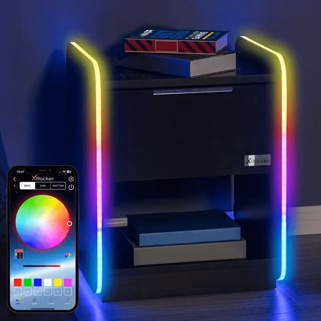 X Rocker Electra Bedside Table with Drawer and RGB LED Lighting in Black, W/D/H: 45 x 40 x 55.5 cm – 1
