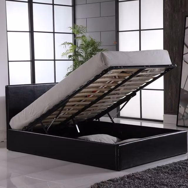 Modernique Black Faux Leather Ottoman Storage Bed with Lift Up Base, 140 x 200 cm