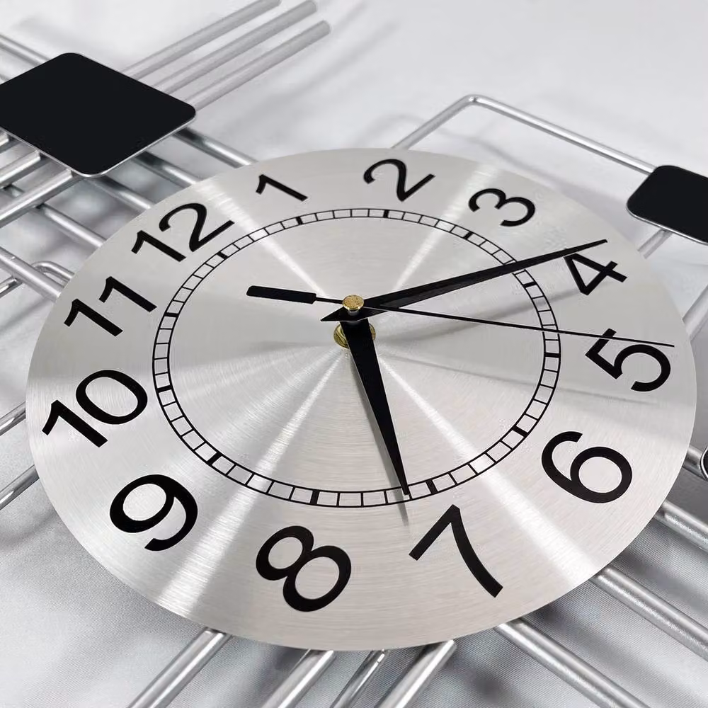 FLAVORA Modern Round Analog Metal Wall Clock in Silver – 2