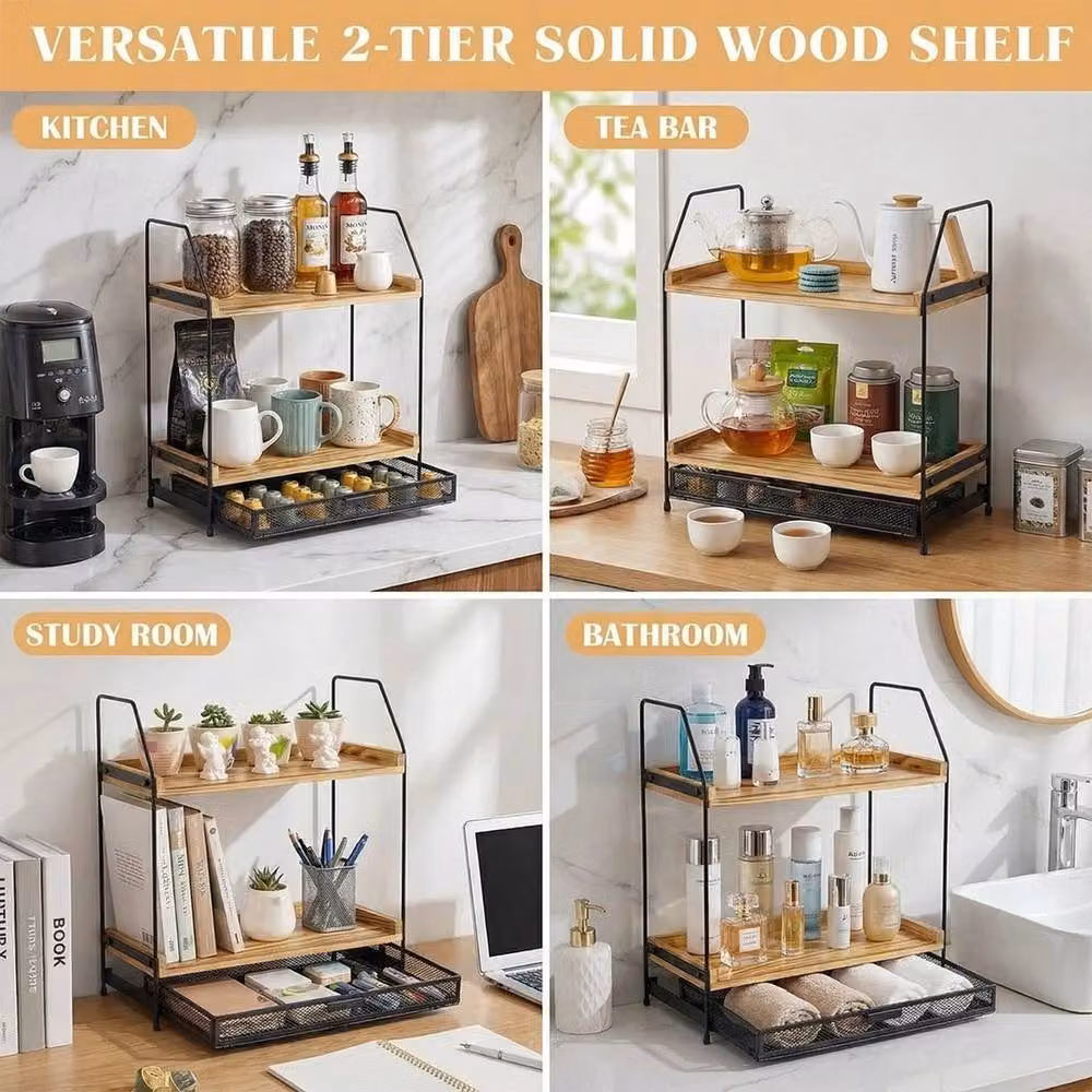 Nordara 2-Tier Countertop Coffee Bar Storage Shelf in Black – 5