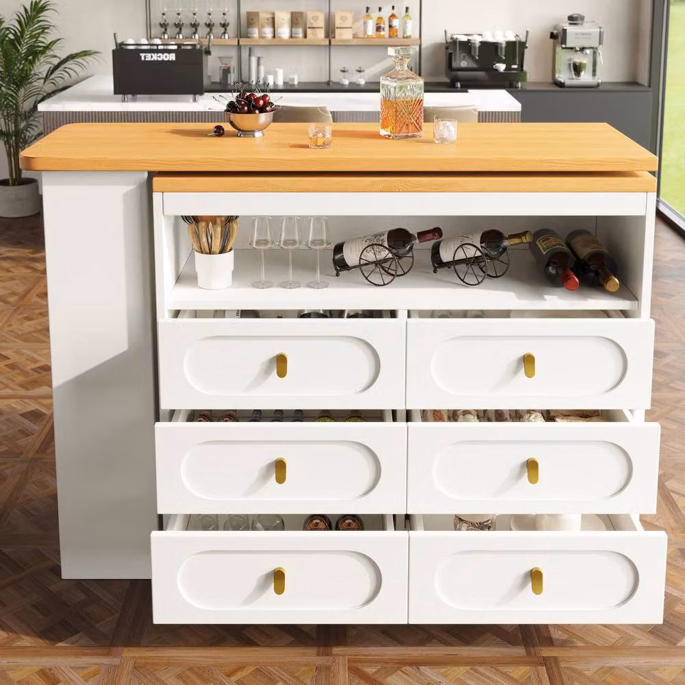 Rolipo White 360 Degree Rotating Bar Table with 6 Drawers and Spice Rack – 3