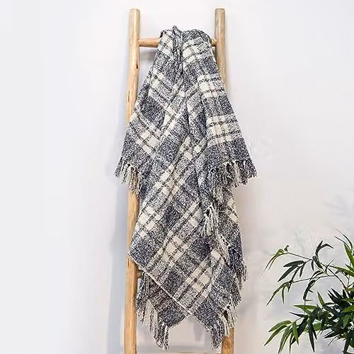Allure Home Fashions Grey Checked Polyester Throw with Fringes W: 150 cm, D: 200 cm
