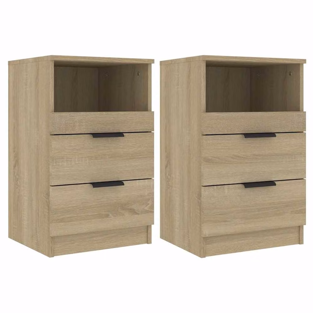 Berkfield Home Elegant Bedside Cabinets, 2 Piece Set in Sonoma Oak and Light Sand Engineered Wood, W/D/H: 40 x 36 x 65 cm – 3