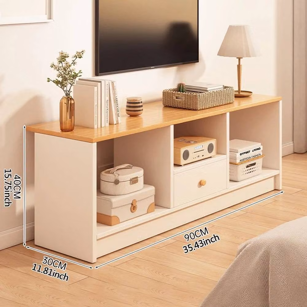 KORVIXA Modern White TV Unit with 3 Shelves and 1 Drawer, W/D/H: 100 x 100 x 100 cm – 2