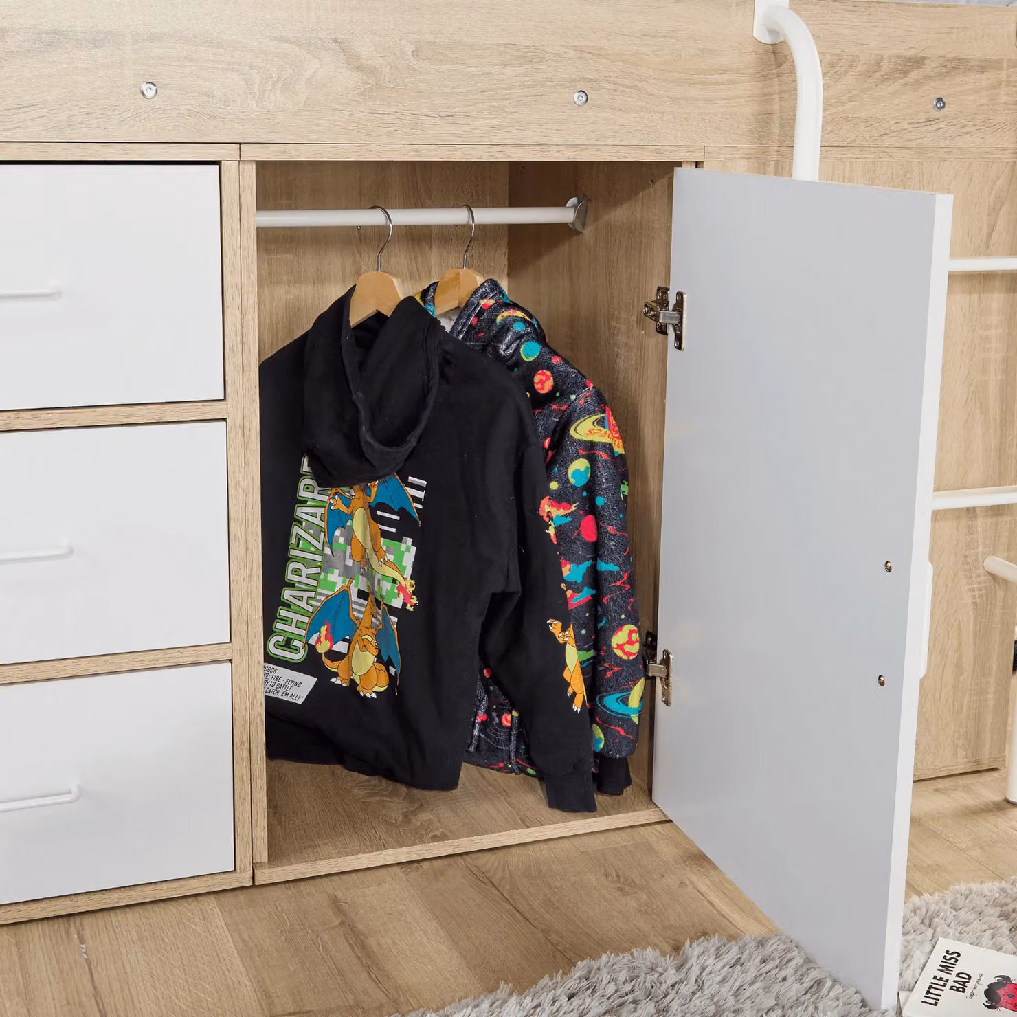 Home Source Kids Single Cabin Loft Bed with Integrated Storage and Hidden Desk in White – 3
