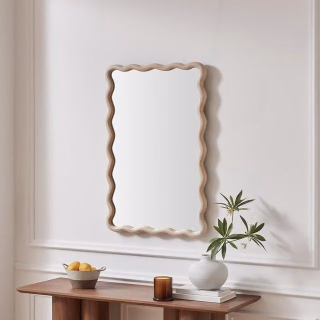 FurnitureboxUK Damaris Modern Wavy Rectangle Wall Mirror in Brown, Yellow and Beige, W: 90 cm, H: 60 cm