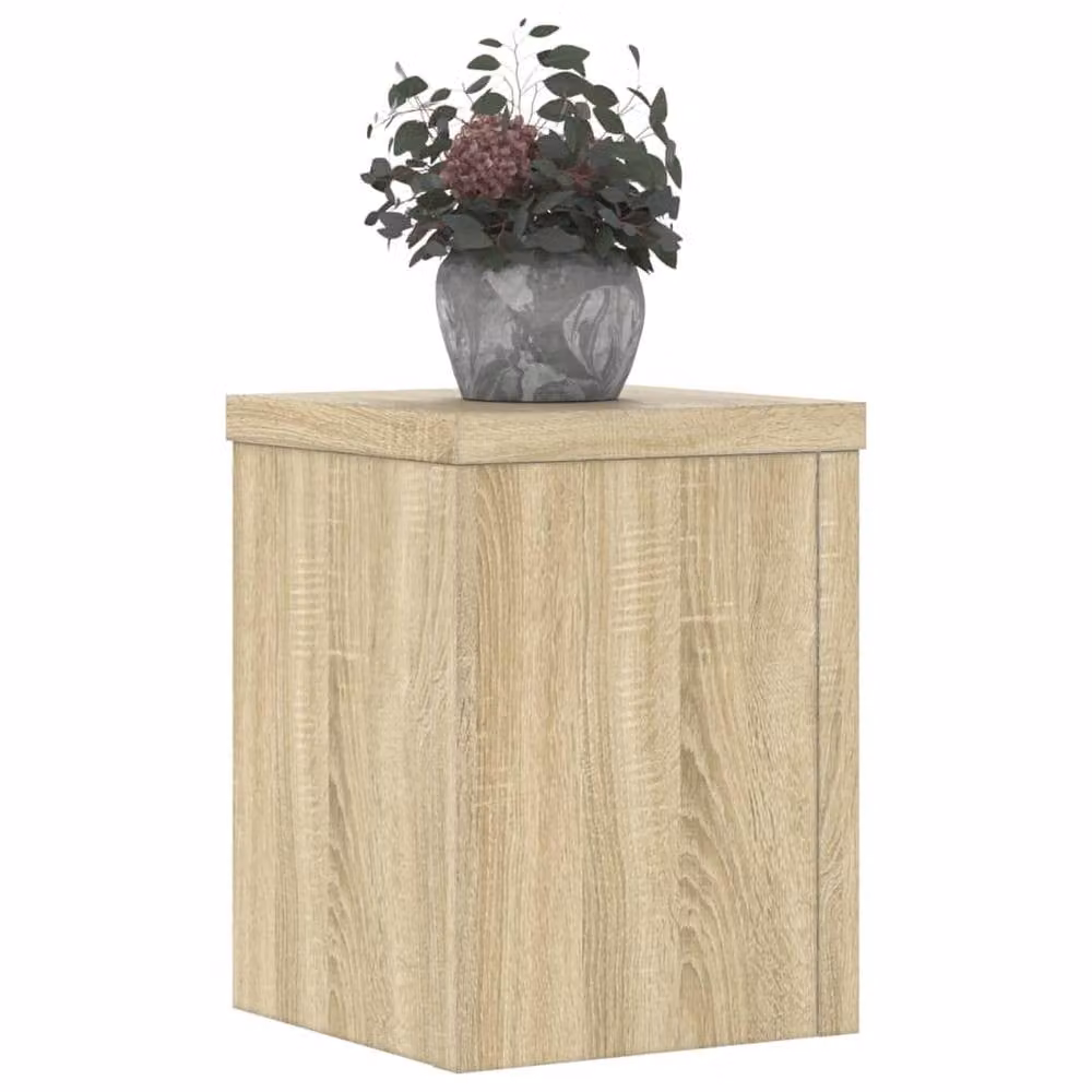 Berkfield Home Set of 2 Modern Square Plant Stands in Sonoma Oak and Beige, W/D/H: 15 x 15 x 20 cm – 2