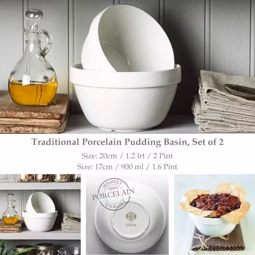WM Bartleet & Sons Set of 2 White Porcelain Pudding Bowls – 3