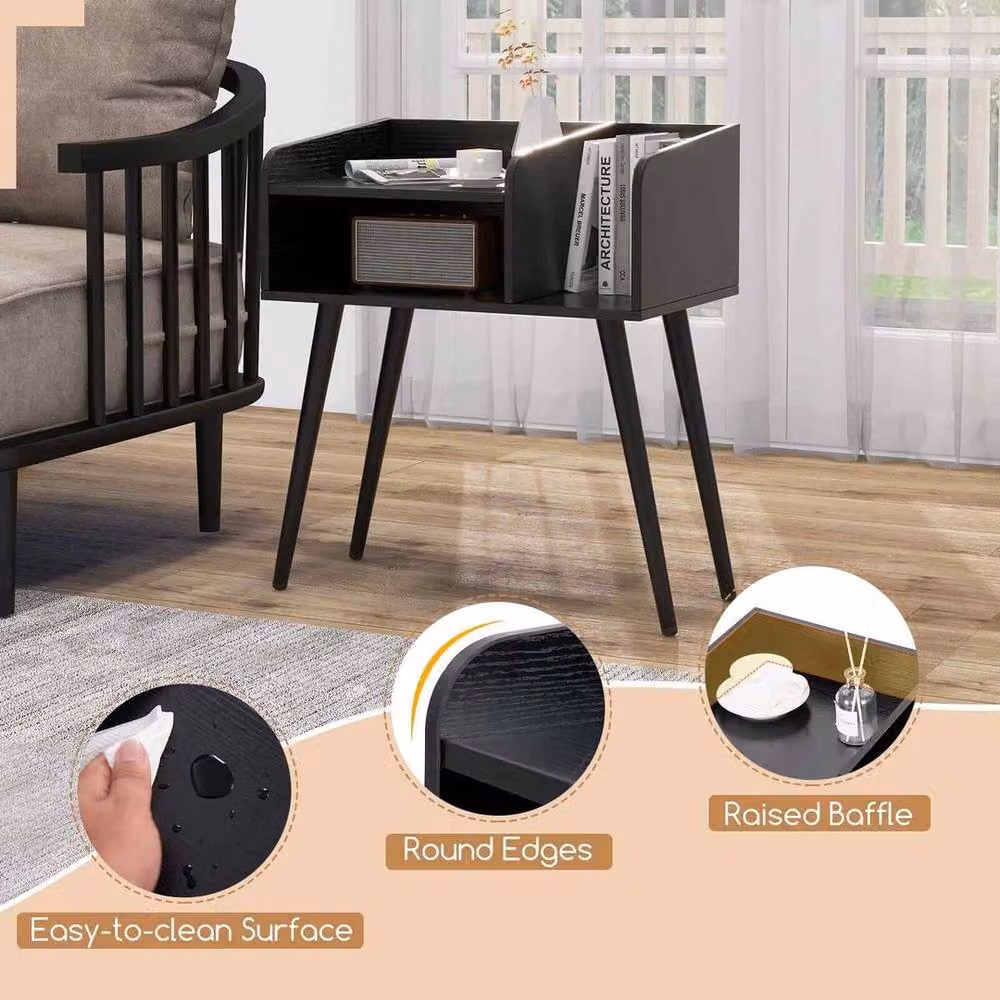 KORVIXA Mid Century Modern Black Metal Bedroom End Table and Nightstand – 3