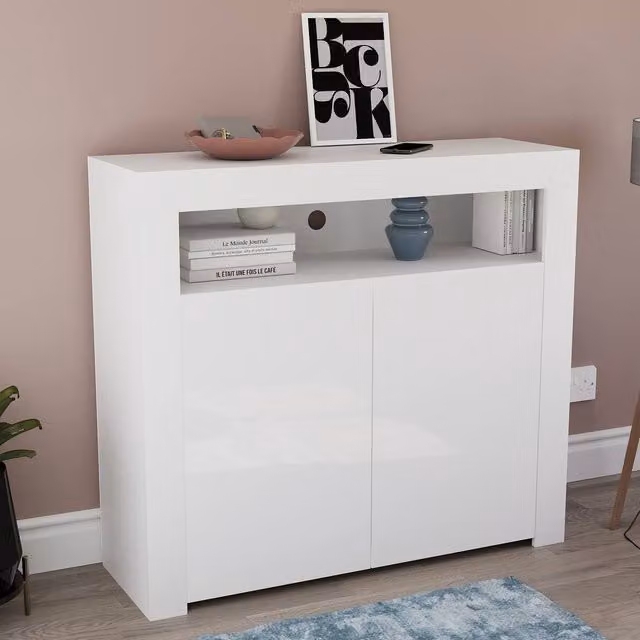 HD Designs Nova 2 Door LED Sideboard Cabinet in White, W/D/H: 107 x 97 x 35 cm – 1