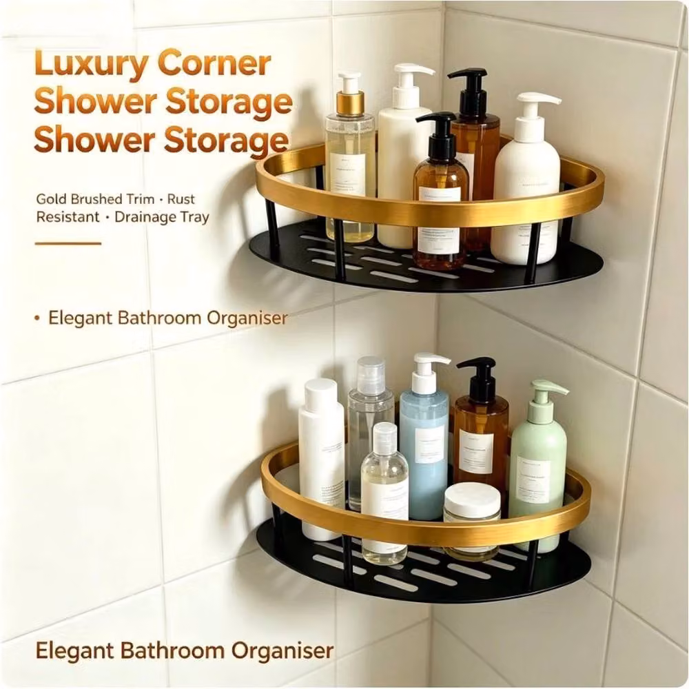 Nordara 2-Piece Aluminium Bathroom Corner Shower Caddy Mount in Black and Silver – 2