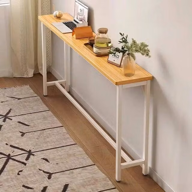 PAWNORA Single Tier Console Table with White Frame and Brown MDF Top, Length: 80 cm