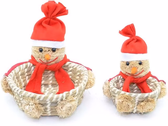 Shatchi Handmade Rattan Snowman Christmas Basket Set, Multicolour
