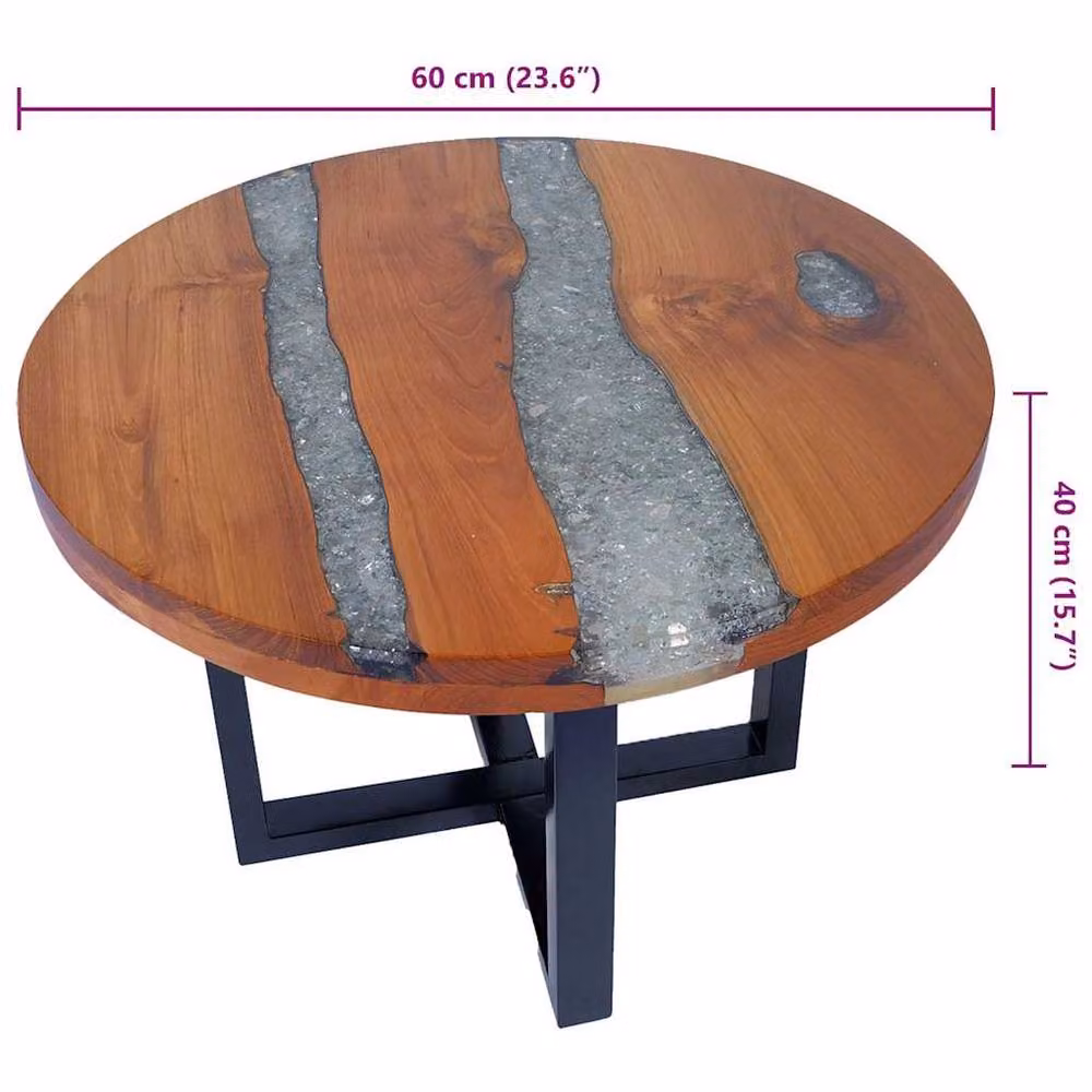 Berkfield Home Luxurious Round Teak and Mango Wood Coffee Table with Resin, W/D/H: 60 x 60 x 40 cm – 5