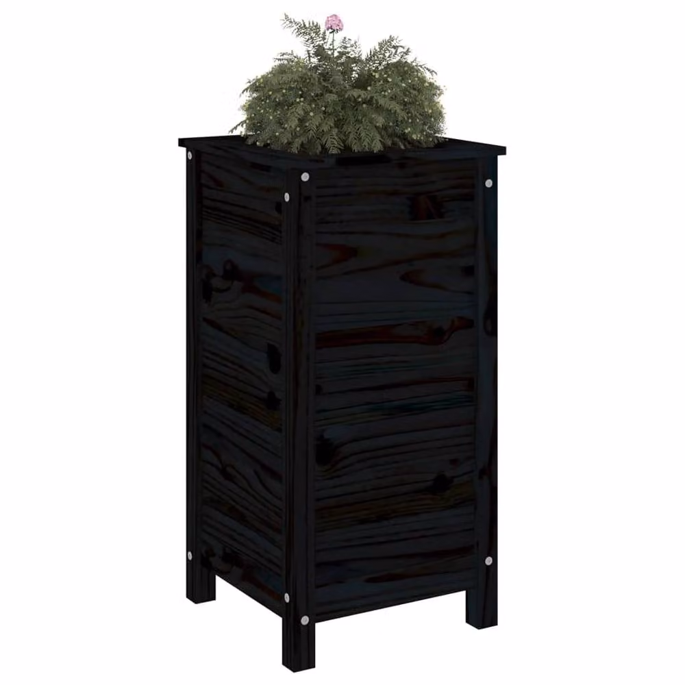 Berkfield Home Rustic Black Solid Wood Pine Garden Planter W/D/H: 40 x 40 x 78 cm – 3