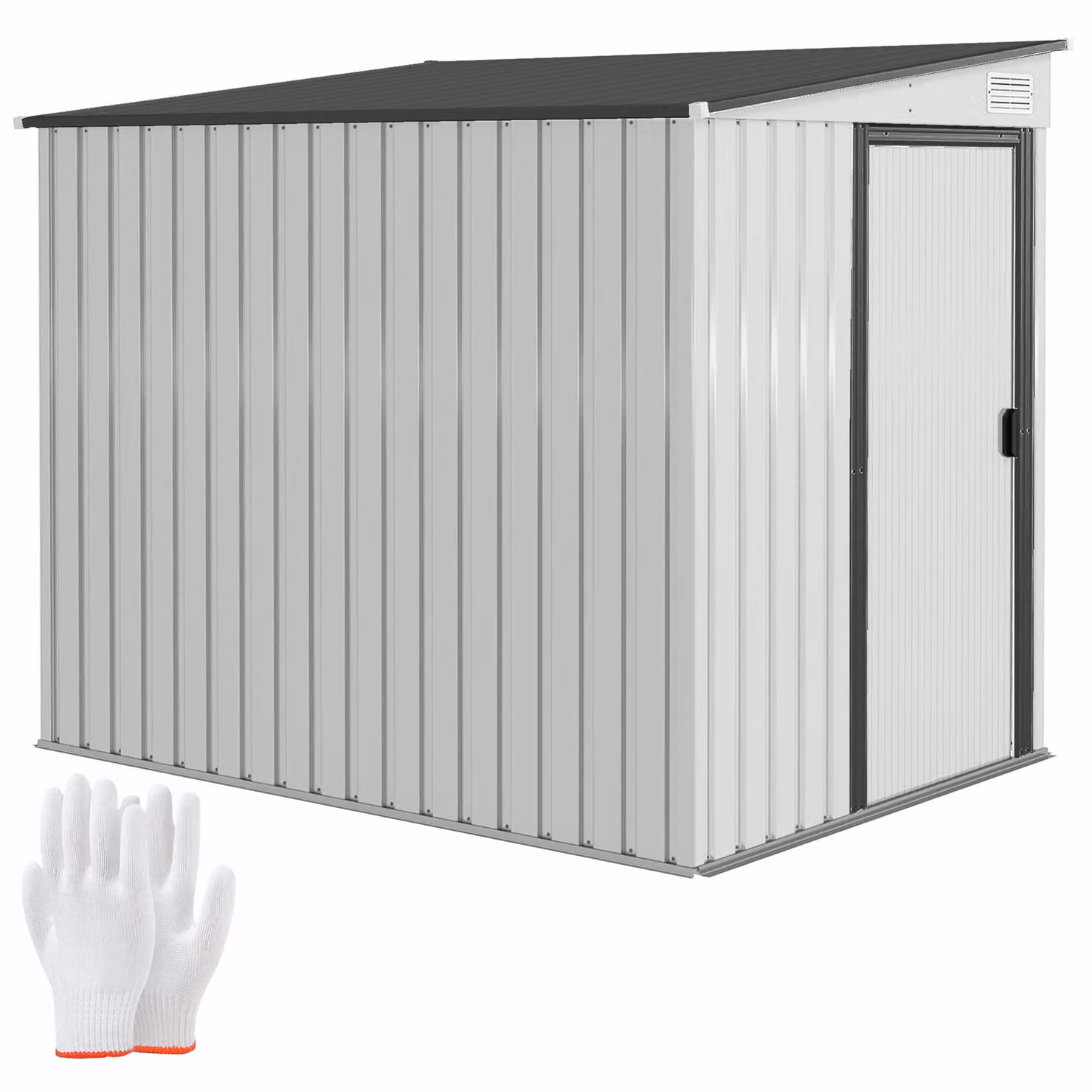 OUTSUNNY White Metal Lean-to Garden Tool Shed with Foundation, W/D/H: 213.36 x 152.4 x 181 cm – 2