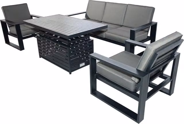 Furniture One Grey Aluminium Garden Sofa Set with Height-Adjustable Table, 2 Armchairs and 3-Seat Sofa