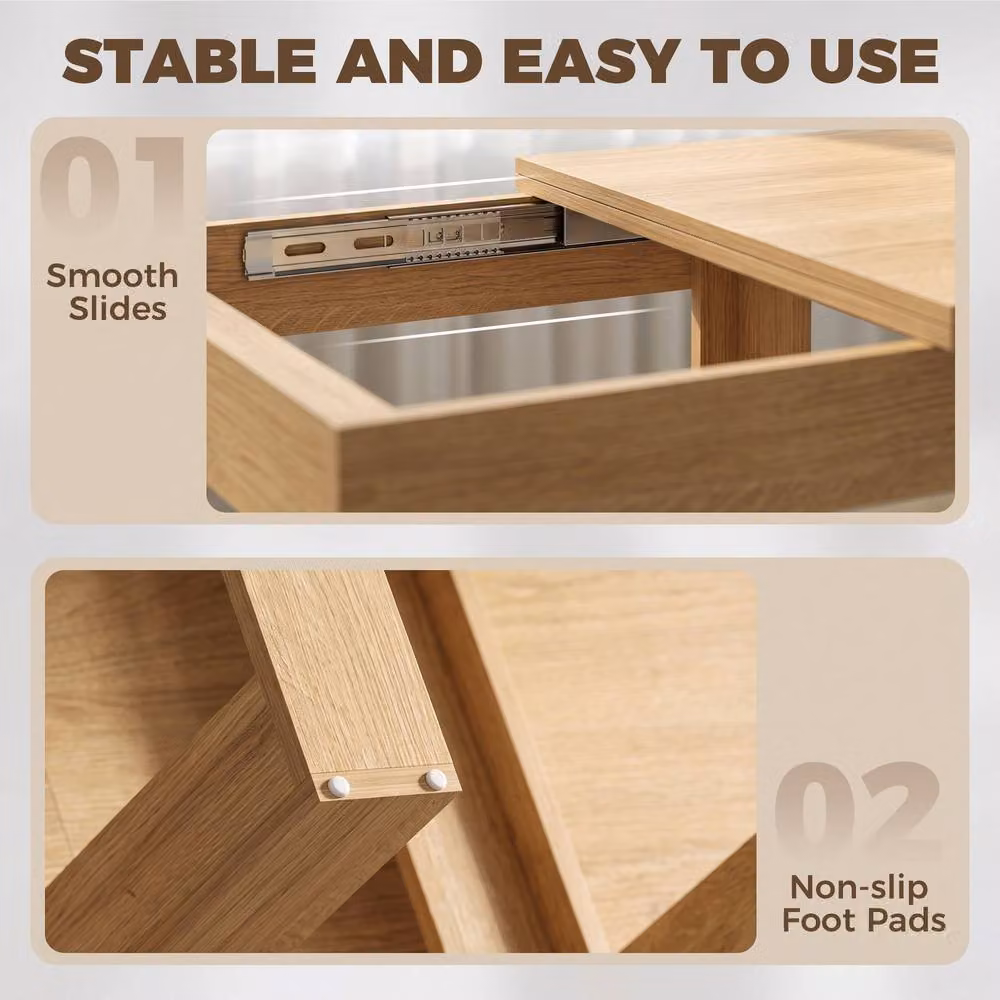 HOMCOM Folding Dining Table with Under-Table Storage in Oak Effect, Brown, W: 140 cm, D: 70 cm, H: 70 cm – 5