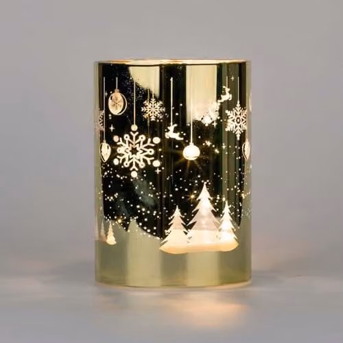 Shatchi Gold Etched Glass Christmas Vase Table Lamp with LED Fairy Lights, Height: 14 cm