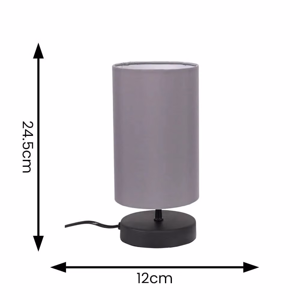 ValueLights Cylinder Touch Dimmer Table Lamp in Black and Gold with Grey Fabric Shade and LED Bulb – 5