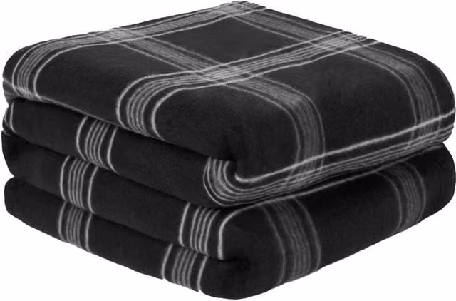 OHS Checked Tartan Fleece Throw Blanket in Black, Red and White, W/D/H: 150 x 120 x 1 cm