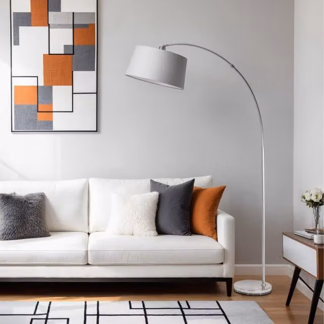 Pagazzi Lighting Jive Modern Arc Floor Lamp in Satin Chrome and Grey