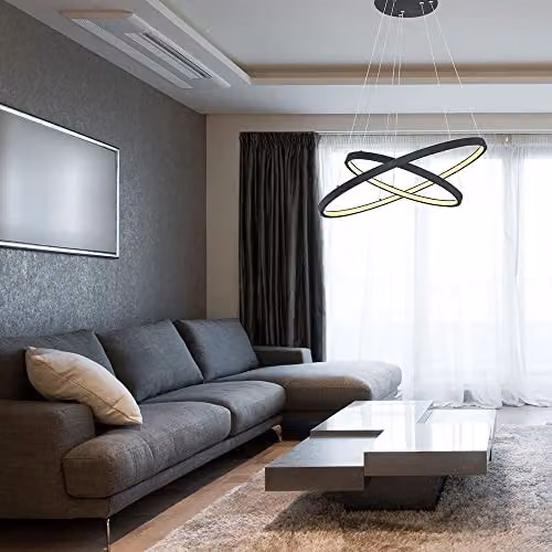 Globo Lighting Modern Black Ring LED Suspended Pendant Light with Dimmable Warm White Illumination – 8