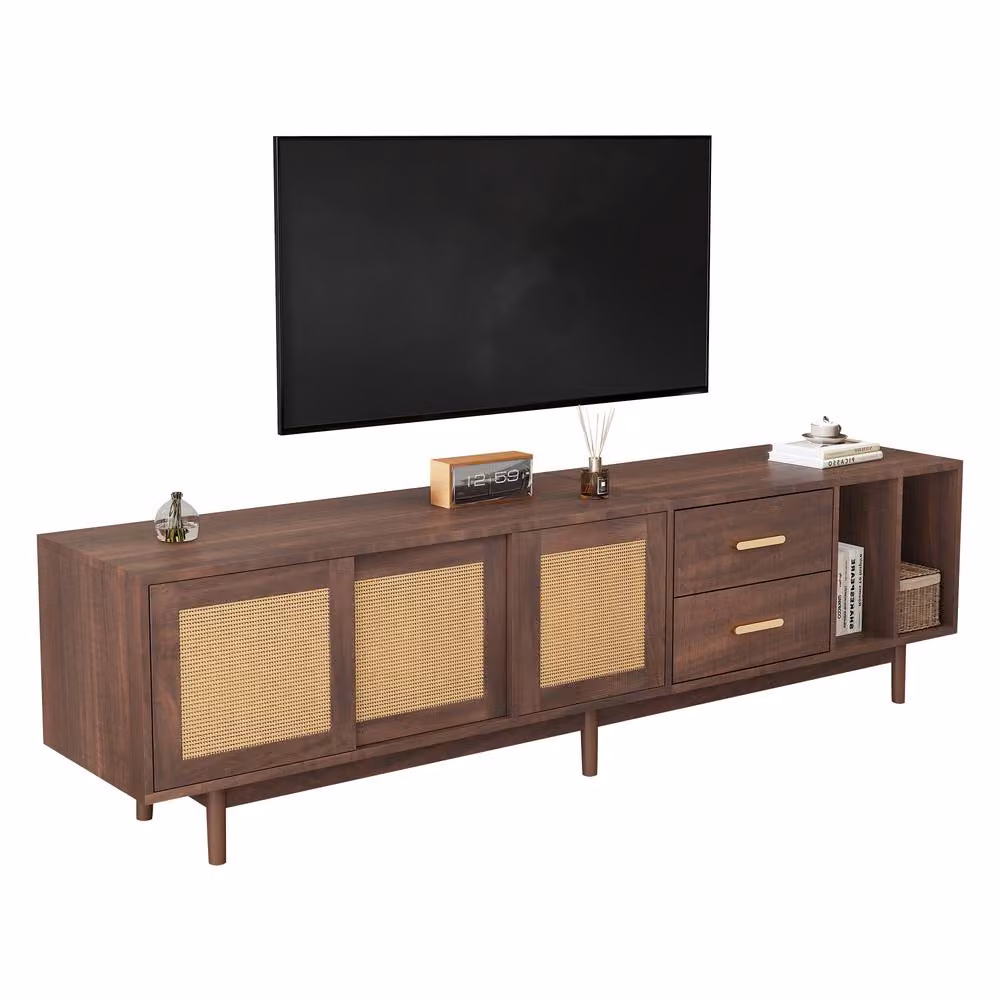 BTM Brown Rattan TV Stand Cabinet with Drawers and Sliding Doors, W/D/H: 190 x 40 x 52 cm – 7