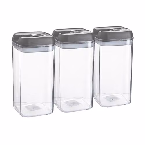 Argon Tableware Airtight Food Storage Containers with Flip Lock Lids, 1.2 l, Grey, Set of 3
