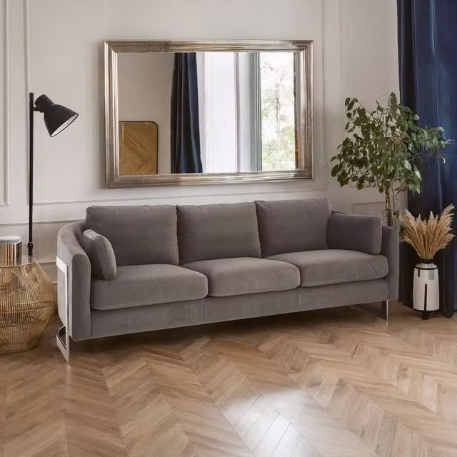 Orsina Luxe 3 Seater Grey Velvet Sofa with Scatter Cushions – 2