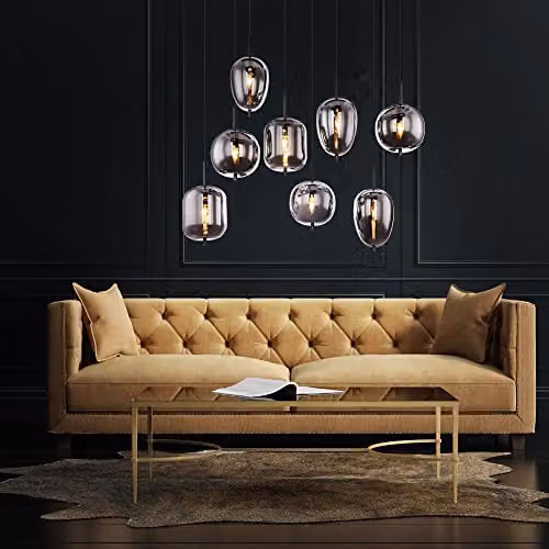 Globo Lighting Blacky Cluster Pendant Ceiling Light in Black with Glass Shade and 8x E14 Sockets, Height Adjustable – 4