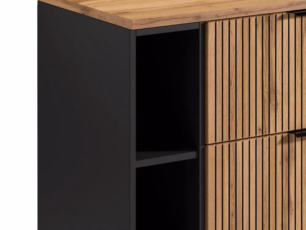 Vente-unique Striped Wall-Mounted Vanity Unit with Niches in Black, W80 x D46 x H57 cm – 3