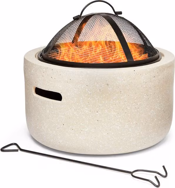 VonHaus Faux Concrete Fire Pit and BBQ Grill in Beige and Charcoal