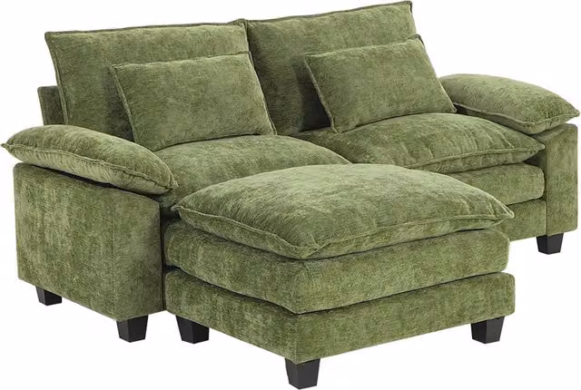 Livingandhome Modern L-Shape Chenille Sectional Sofa with Matching Ottoman in Green
