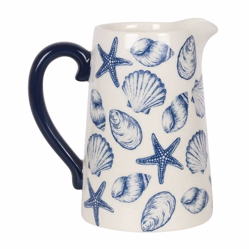 Uniqueful Ceramic Floral Seashell Tabletop Jug in Blue, White and Multicolour, H: 17.5 cm – 2