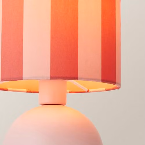 ValueLights Miley Pink Stripes Drum Table Lamp with LED Bulb, Pink and Multicolour Ceramic Lamp – 3