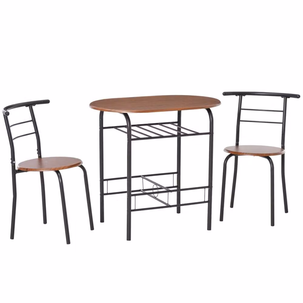 Wyld Haus Vidiba 3 Piece Compact Dining Set in Natural Wood Effect and Black Metal – 2