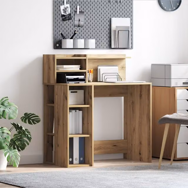 Berkfield Artisan Oak Home Office Writing Desk with Storage, W/D/H: 90 x 48 x 101.5 cm