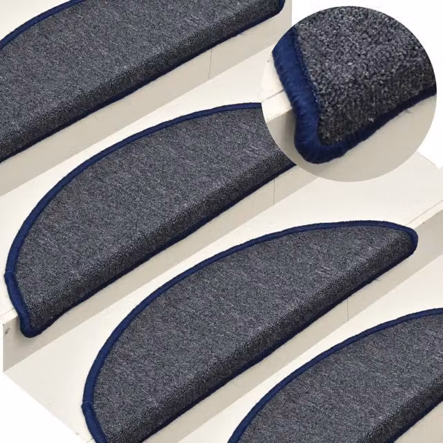 Berkfield Home Self-Adhesive Carpet Stair Treads, 15 Pieces, Dark Grey and Blue, W: 56 cm, D: 17 cm, H: 3 cm
