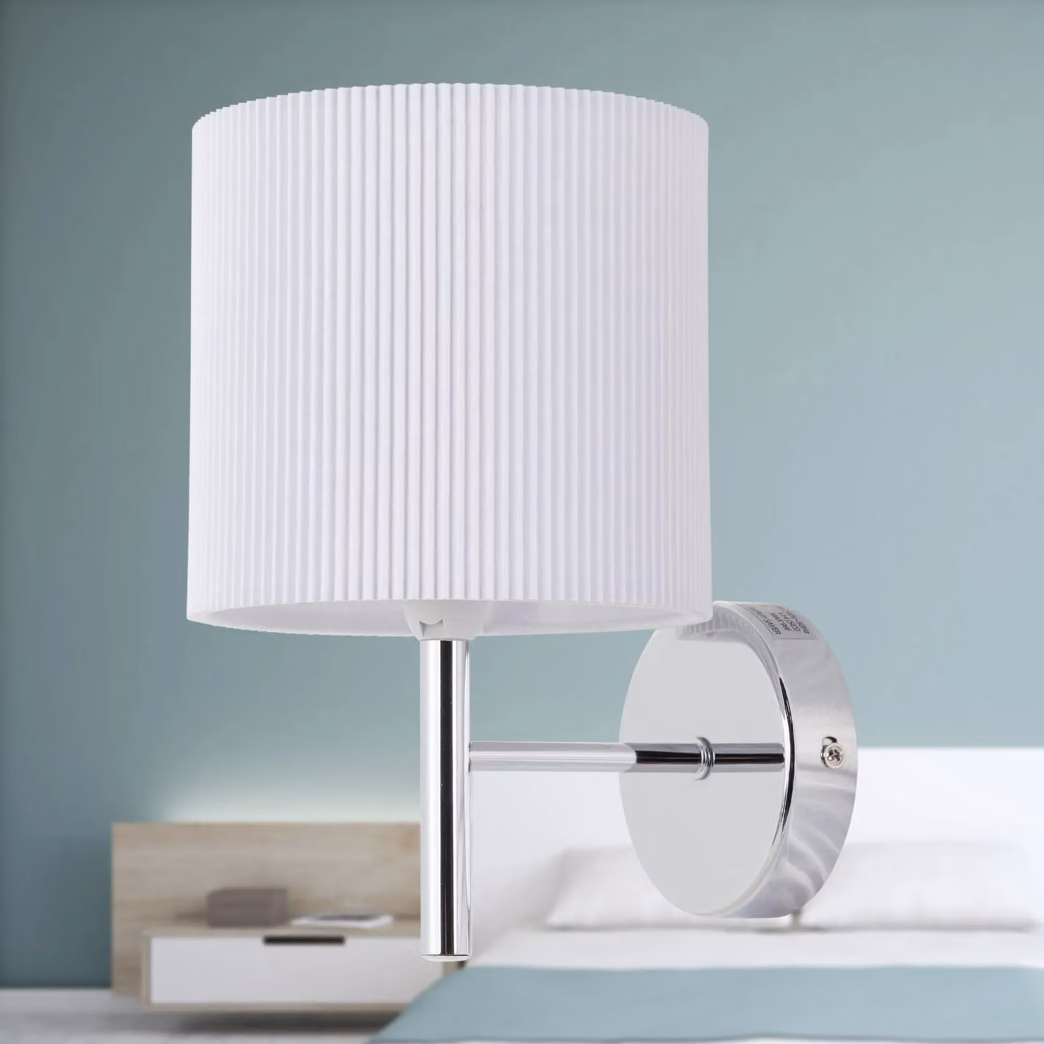 First Choice Lighting Brea Chrome Wall Light with White Fabric Pleated Shade – 2