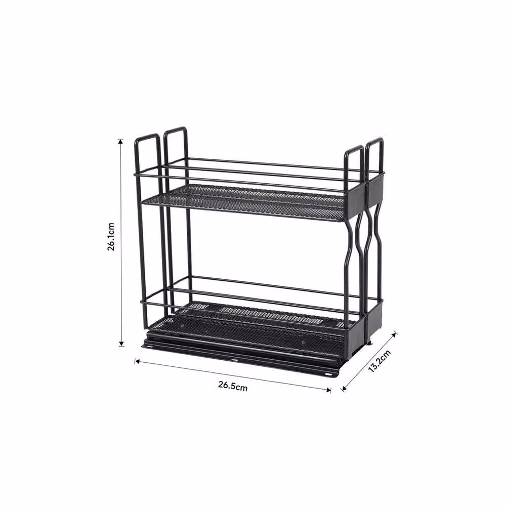 KORVIXA 2-Tier Sliding Spice Rack Organizer, Black Metal, Width: 28 cm – 2