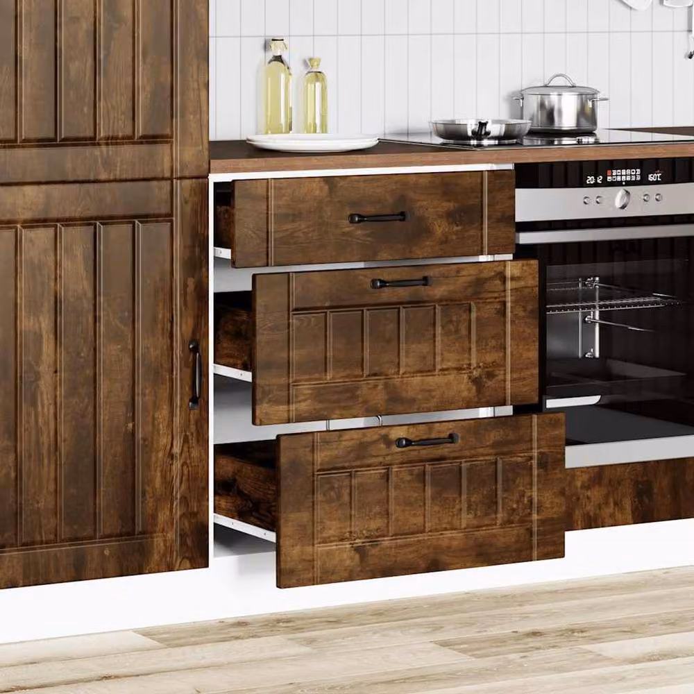 Berkfield Home Lucca Kitchen Base Cabinet in Smoked Oak Brown Engineered Wood – 2