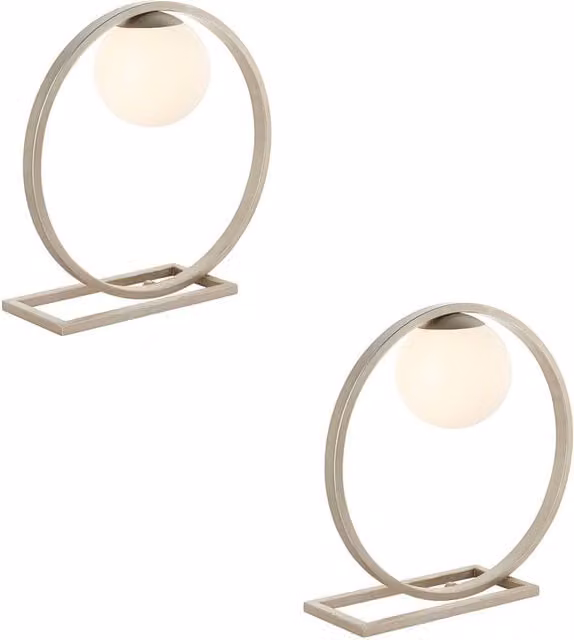 Loops 2 Pack Brushed Silver Table Lamps with White Gloss Opal Glass Spherical Shades