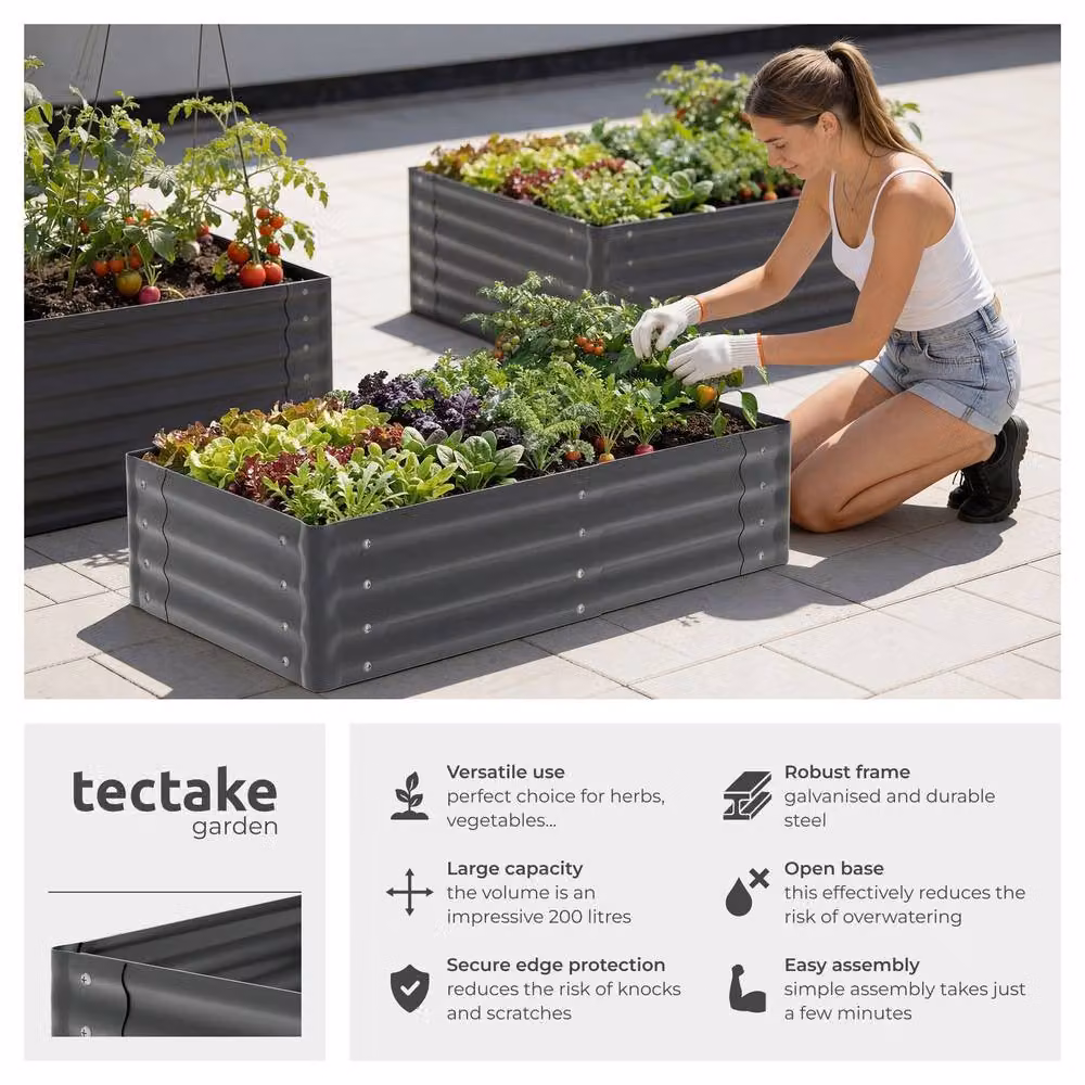 tectake Salvia Raised Garden Bed in Grey Galvanised Steel, W: 120 cm, D: 60 cm, H: 30 cm – 2