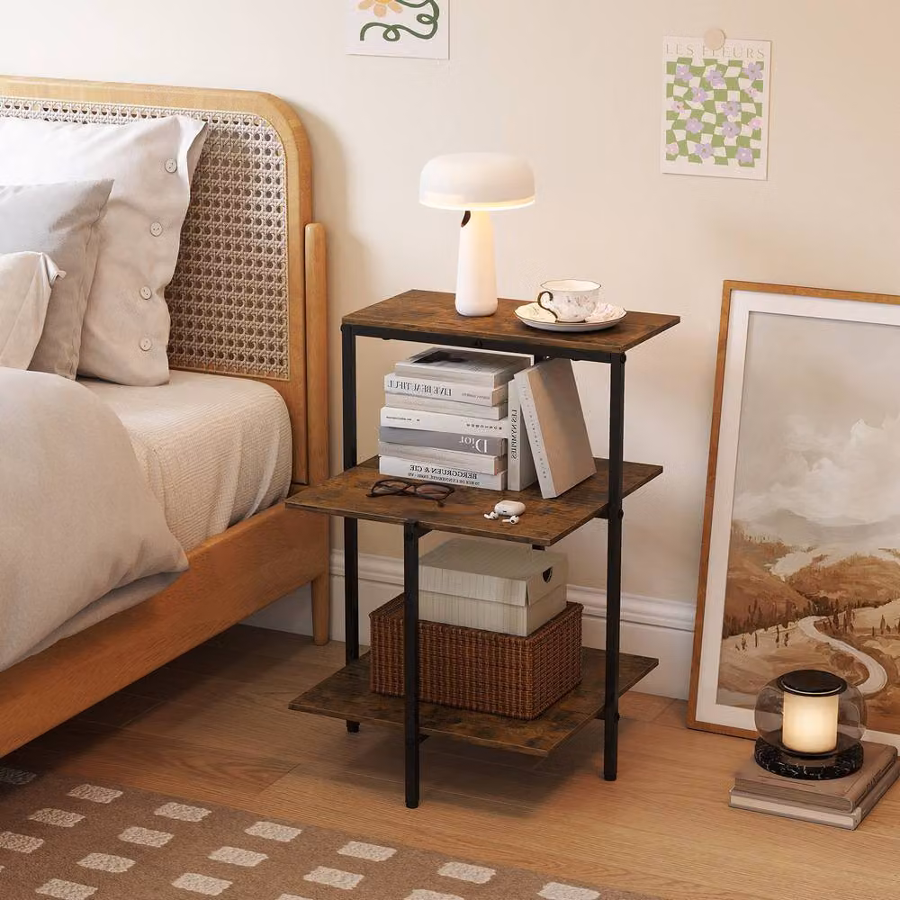 Costway 3-Tier Industrial Square Side Table with Shelves in Brown and Black – 3