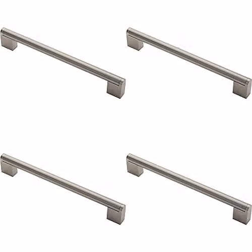Loops 4 Pack Round Bar Pull Handle in Brushed Satin Nickel and Stainless Steel, 232 x 14 mm with 192 mm Fixing Centres