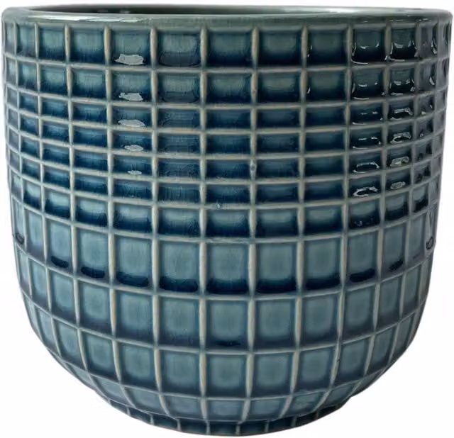 KDMD Hortus Braga Ceramic Planter in Blue and Green, H 17 cm x Dia 19.5 cm