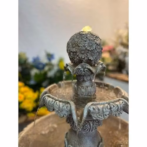 Tranquility Classic Round Floral Tabletop Water Fountain in Natural Grey Resin – 4