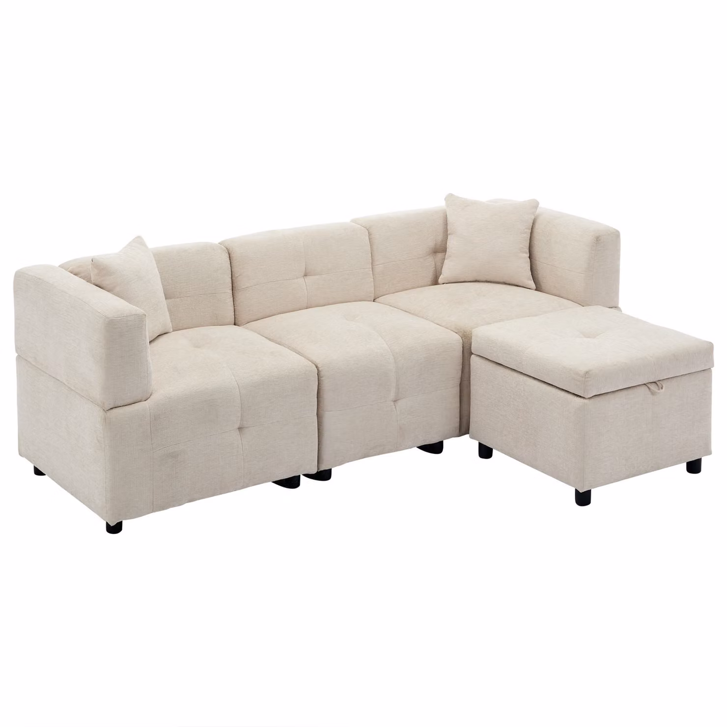 Aosom.UK L-Shaped Sectional Fabric Sofa with Removable Storage Ottoman and 2 Pillows, Beige, W: 204 cm, D: 68 cm, H: 69 cm – 2