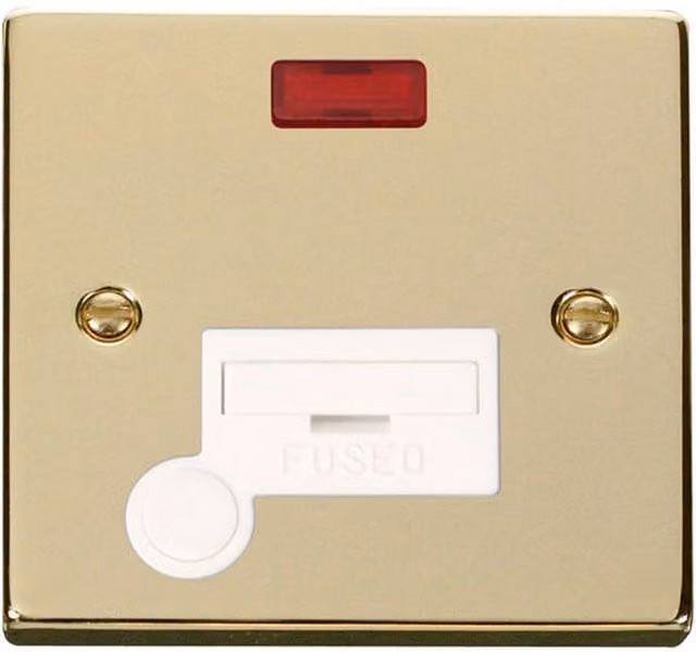 SE HOME Polished Brass 13A Fused Connection Unit with Neon and Flex in White and Gold